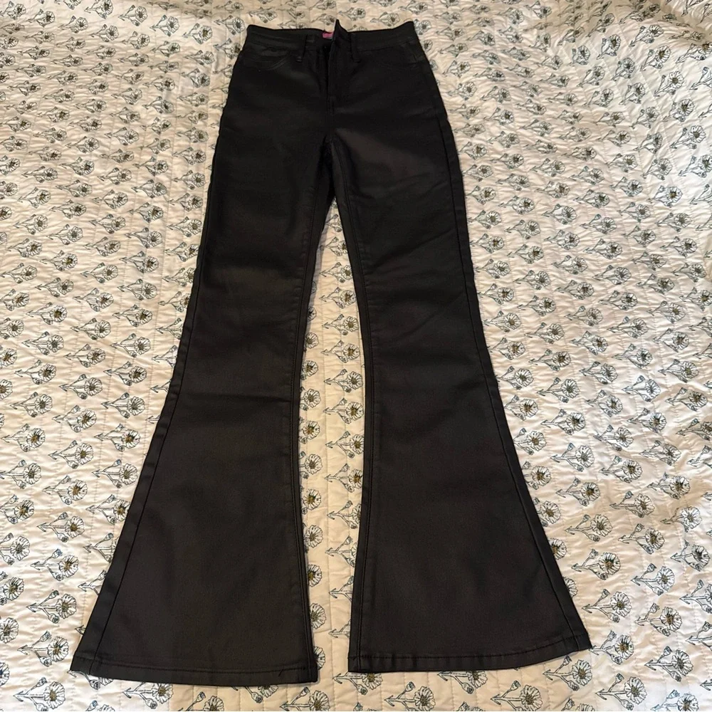 Edikted Black Leather High Waist Flare Pants - Picture 4 of 14